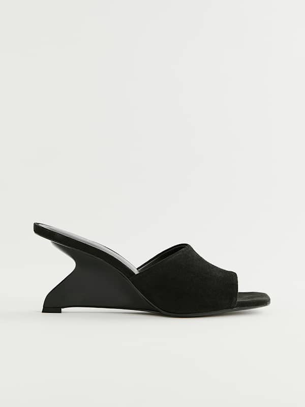 Enya Wedge Sandal - Black Suede